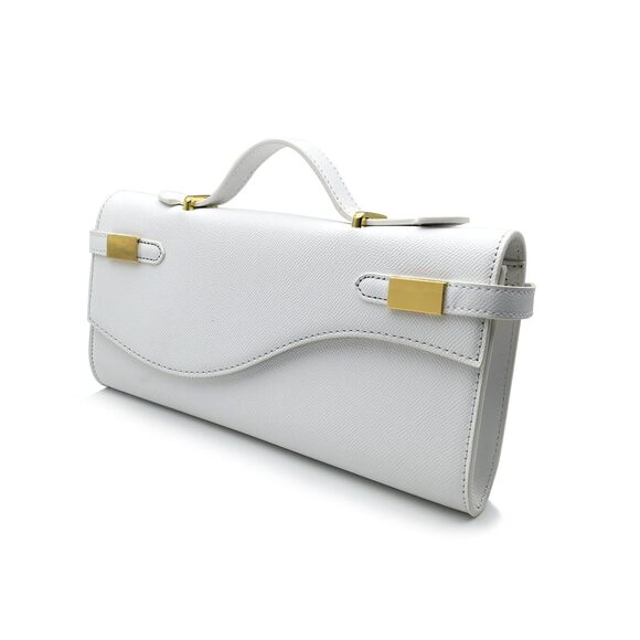 Handbags - 9761 Minimalist Long Envelope Shoulder Bag for Commute, White Formal Clutch
